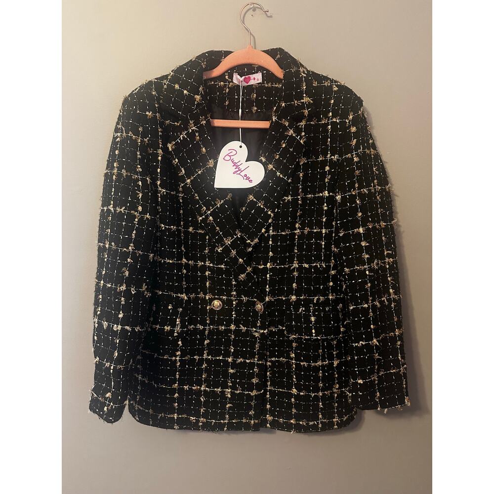 BuddyLove Avery Scorpio Black Gold Tweed Blazer Medium Double Breasted NWT